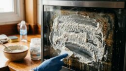 Una pasta espesa de bicarbonato y agua puede aflojar manchas oscuras del vidrio del horno sin aplicar el producto sobre la superficie caliente