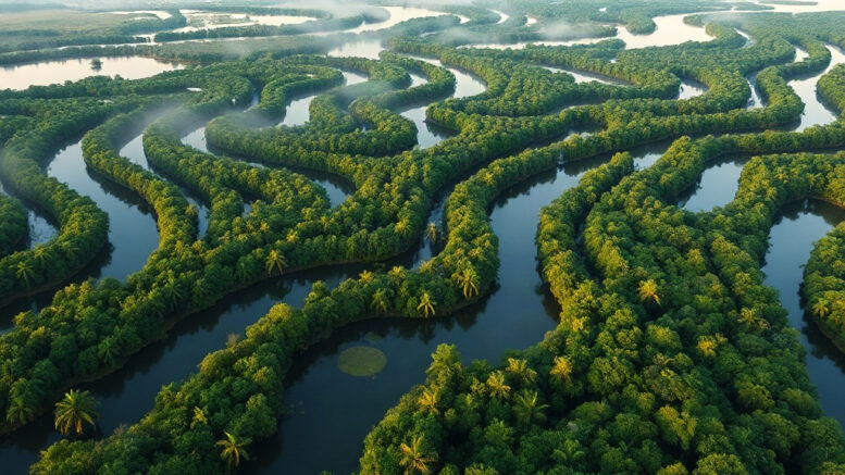 Más islas bosques inundables forman